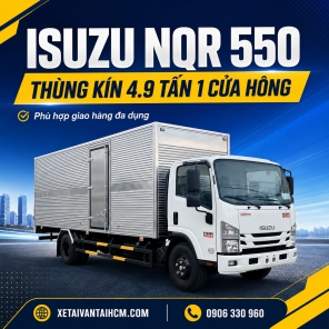 Xe tải Isuzu NQR 550 thùng kín dài 5m7 tải 4.9 tấn cửa hông 1m2