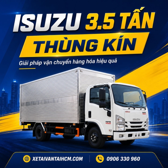 Xe Tải Isuzu 3.5 Tấn Thùng Kín Model NPR 400 Thùng Dài 5m1
