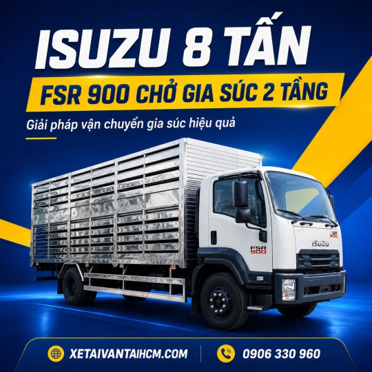 Xe tải Isuzu 8 tấn FVR 900 thùng chở gia súc 2 tầng (Mẫu thùng lá sách)