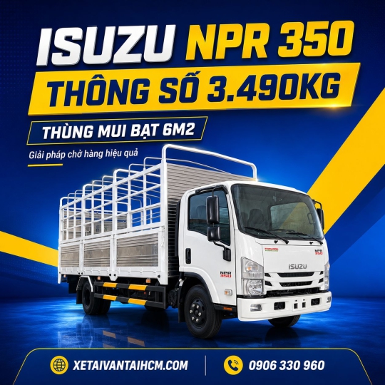 Thông số Isuzu NPR350 3.490kg thùng mui bạt 6m2 NPR85ME5 Euro 5