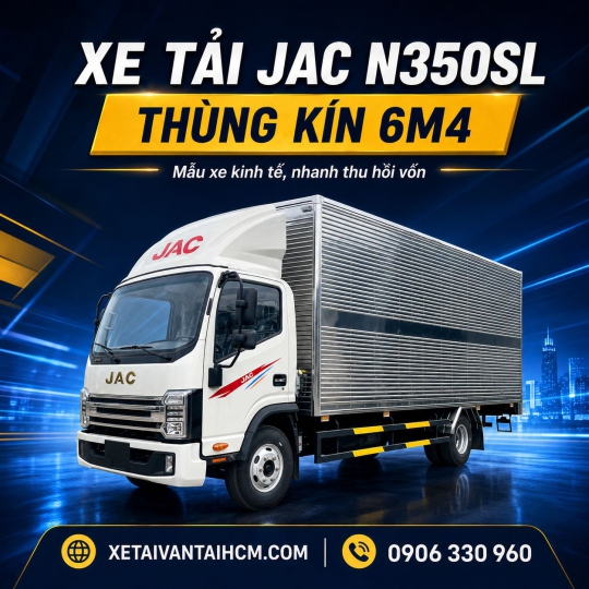 Xe tải JAC N350SL Thùng Kín 6m4 Cửa Hông 2 Cánh