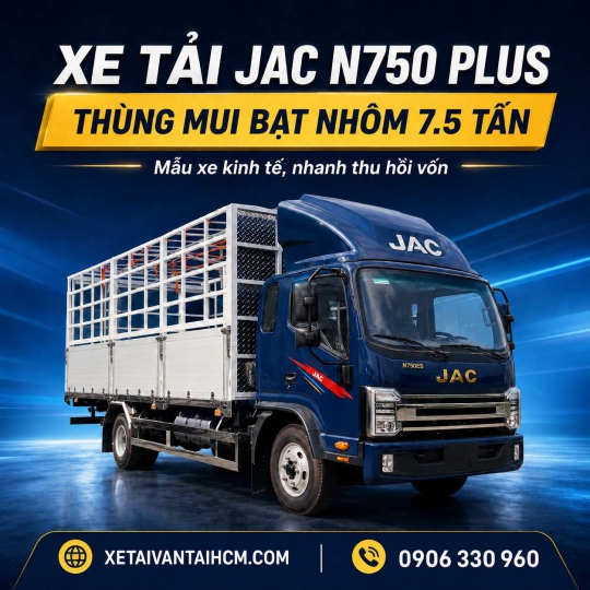Xe tải Jac N750 Plus 7.5 tấn thùng mui bạt nhôm kèo Đà Lạt