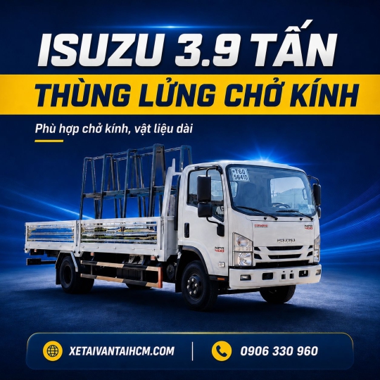 Xe tải Isuzu NPR400 thùng lửng chở kính 3.9 tấn