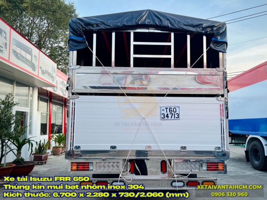 Xe tải Isuzu FRR 650 thùng mui bạt bửng  nhôm 6m7 Full inox 304 - Isuzu FRR650 thùng mui bạt nhôm 6m7 Full inox 304