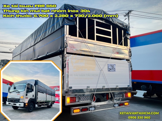 Xe tải Isuzu FRR 650 thùng mui bạt bửng  nhôm 6m7 Full inox 304 - Isuzu FRR650 thùng mui bạt nhôm 6m7 Full inox 304