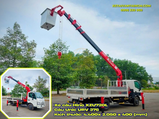 Xe cẩu Hino XZU720L gắn cẩu Unic 376 tải 2 tấn 1 - Xe Hino XZU720L gắn cẩu Unic 376 có rổ nâng người tải 2 tấn 1
