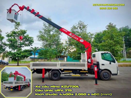Xe cẩu Hino XZU720L gắn cẩu Unic 376 tải 2 tấn 1 - Xe Hino XZU720L gắn cẩu Unic 376 có rổ nâng người tải 2 tấn 1