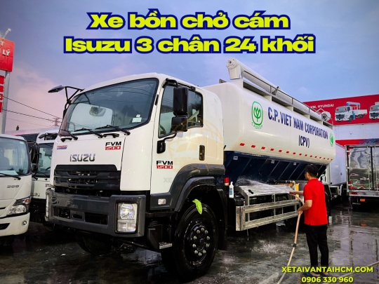 Xe tải bồn chở cám Isuzu 3 chân FVM34TE4A 24 khối - Isuzu 3 chân bồn chở thức ăn gia súc 24 khối