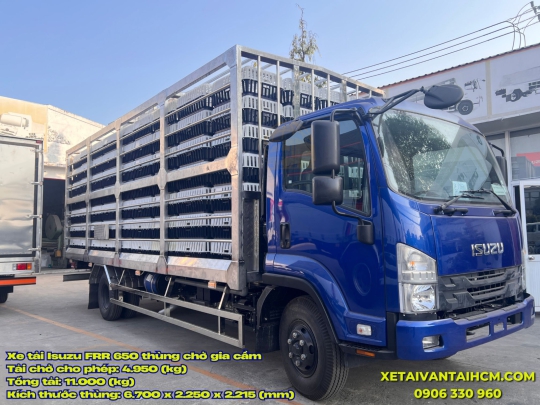 Xe Tải Isuzu FRR 650 Thùng Chở Gia Cầm Cabin Xanh Dương