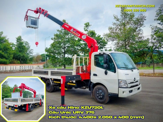 Xe cẩu Hino XZU720L gắn cẩu Unic 376 tải 2 tấn 1 - Xe Hino XZU720L gắn cẩu Unic 376 có rổ nâng người tải 2 tấn 1