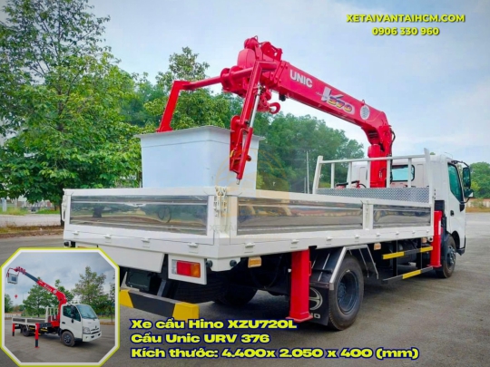 Xe cẩu Hino XZU720L gắn cẩu Unic 376 tải 2 tấn 1 - Xe Hino XZU720L gắn cẩu Unic 376 có rổ nâng người tải 2 tấn 1