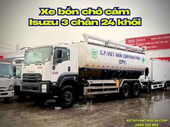 Xe tải bồn chở cám Isuzu 3 chân FVM34TE4A 24 khối - Isuzu 3 chân bồn chở thức ăn gia súc 24 khối